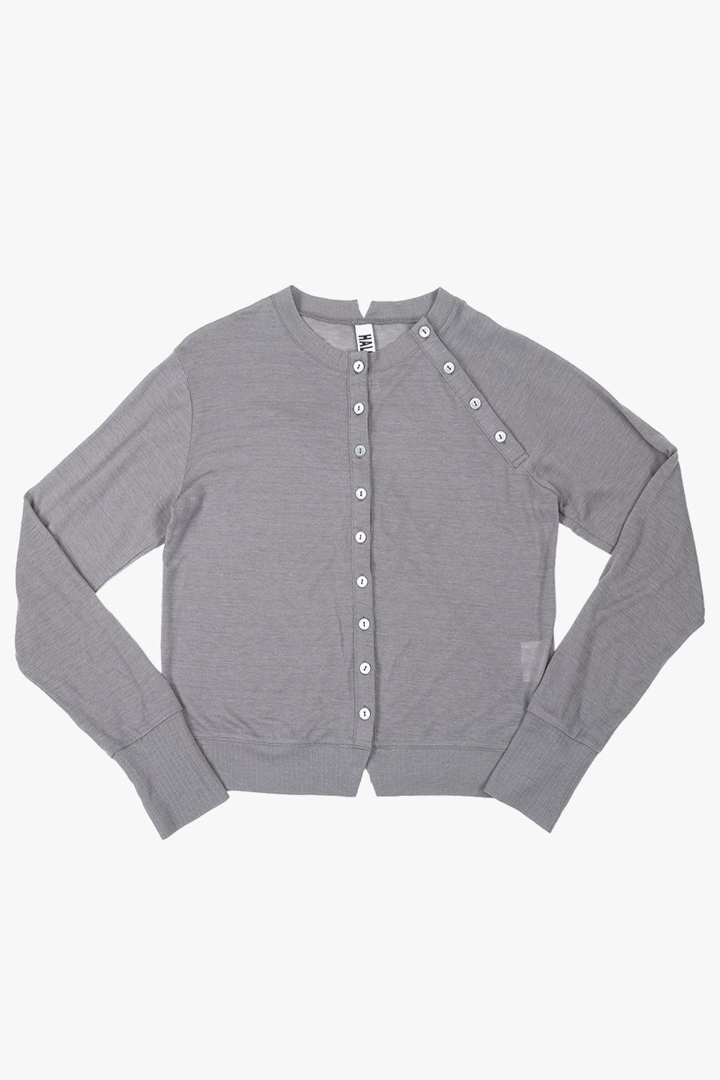 SHEER BUTTON CARDIGAN / GRAY
