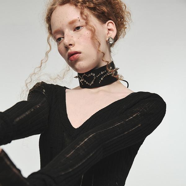 1JINNSTUDIO v-neck punching knitwear