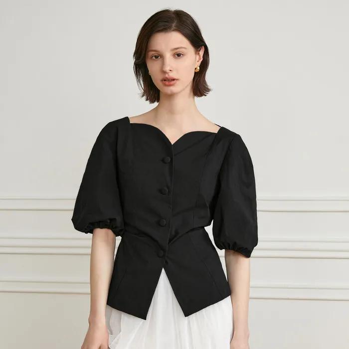 YY_Vintage bubble-sleeve shirt_BLACK