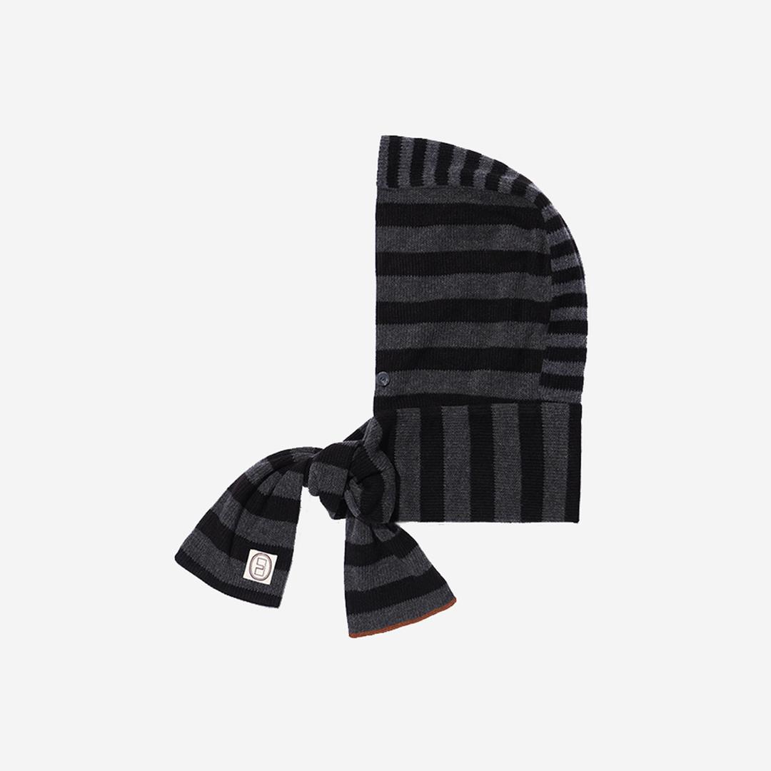Karactor Striped Knit Balaclava Muffler Black Charcoal