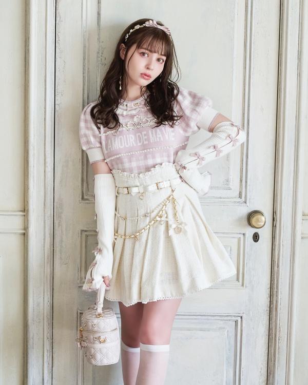 Chain Belt Tuck Flared Skirt-Pants