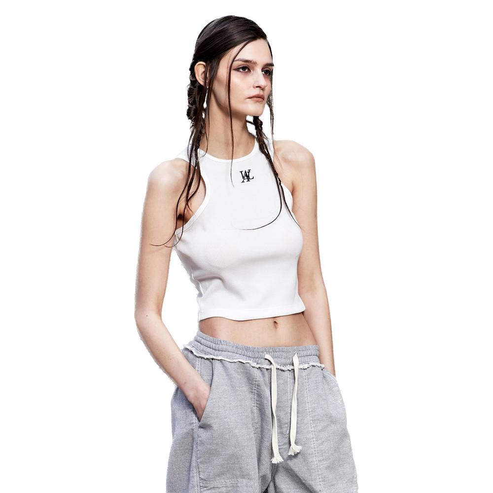 [우알롱] 시그니처 와플 홀터넥 크롭탑 아이보리