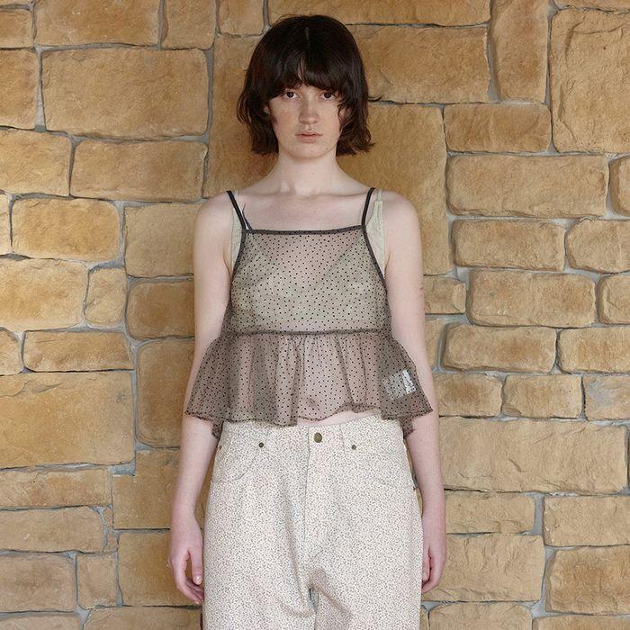 Via Dot shirring sleeveless (Black dot)