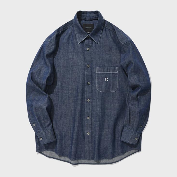 C 로고 데님 셔츠 블루