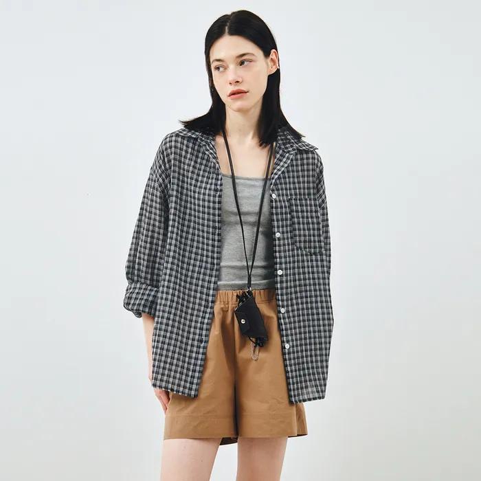 체크 시어서커 오버핏 셔츠 블랙 [MDSH019CHECKBLACK]