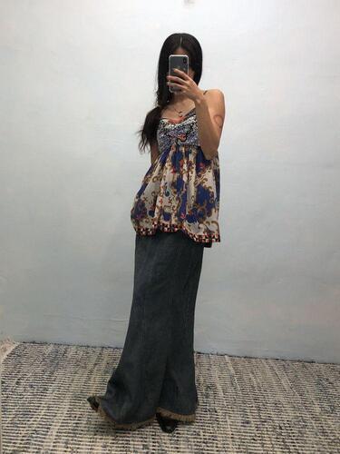 Denim wide line skirt#