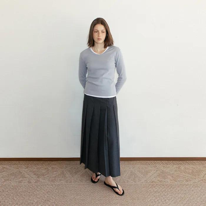 [6th] Maxi Pleated Skirt in Charcoal
