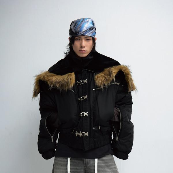 Large Fur Collar Aircraft Button Short Flight Cotton Jacket