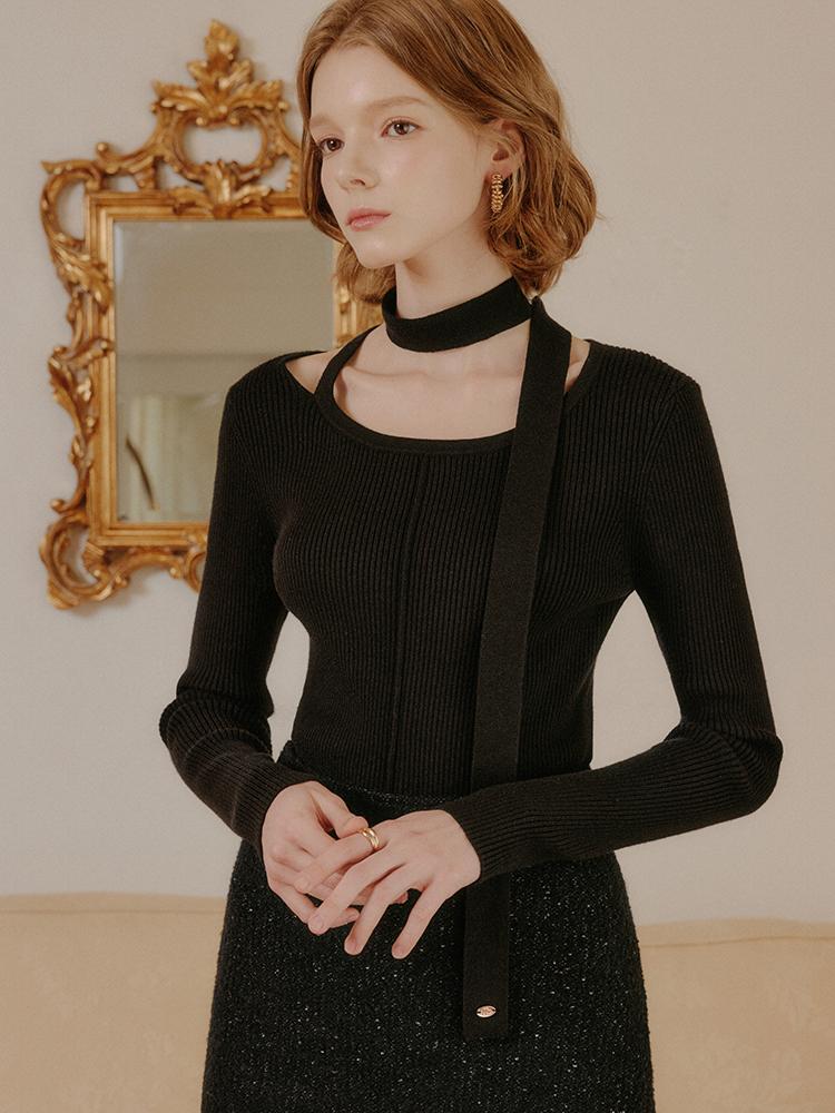 룩캐스트 위트니 컷아웃 니트 탑 / WHITNEY CUTOUT KNIT TOP_3colors