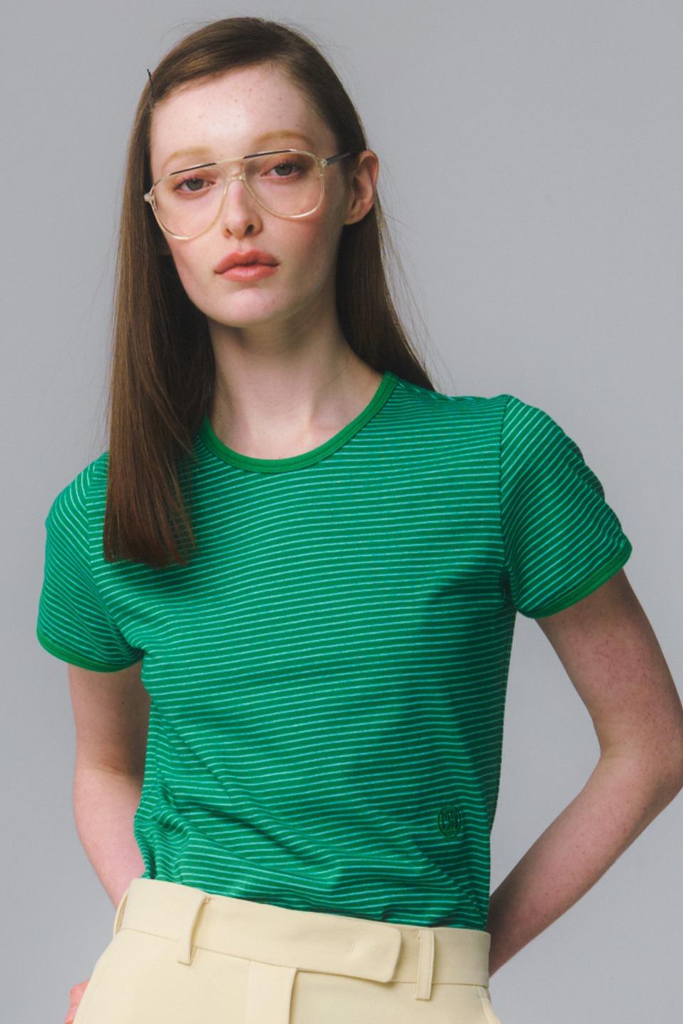 Marine Stripe Baby Ringer T / Green