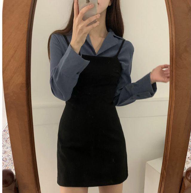 [연말룩/울함유] 도톰 뷔스티에 뒷지퍼 미니 원피스 레이어드룩 겨울 모임룩 하객룩 데이트룩 _미우블랑