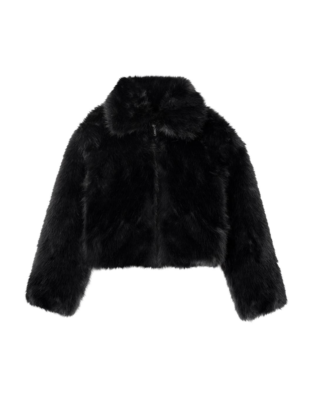 COLLAR FAUX FUR JACKET, BLACK