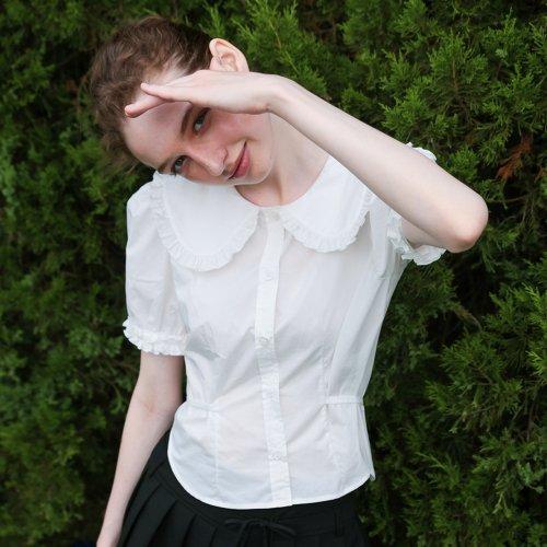 Cest_White cotton back waist blouse