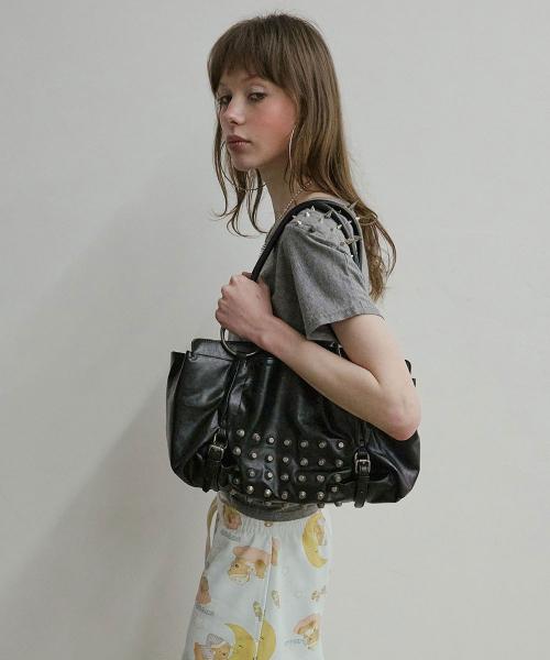 Metal Stud Tote Bag Black