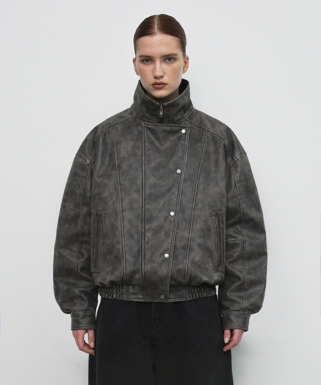 SIDE BUTTON LEATHER JUMPER_VINTAGE CHARCOAL