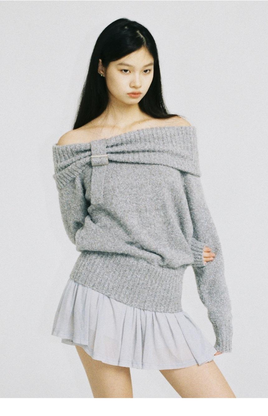 Sweet Chilling Loose Wool One Shoulder Buckle Hem Mesh Dress