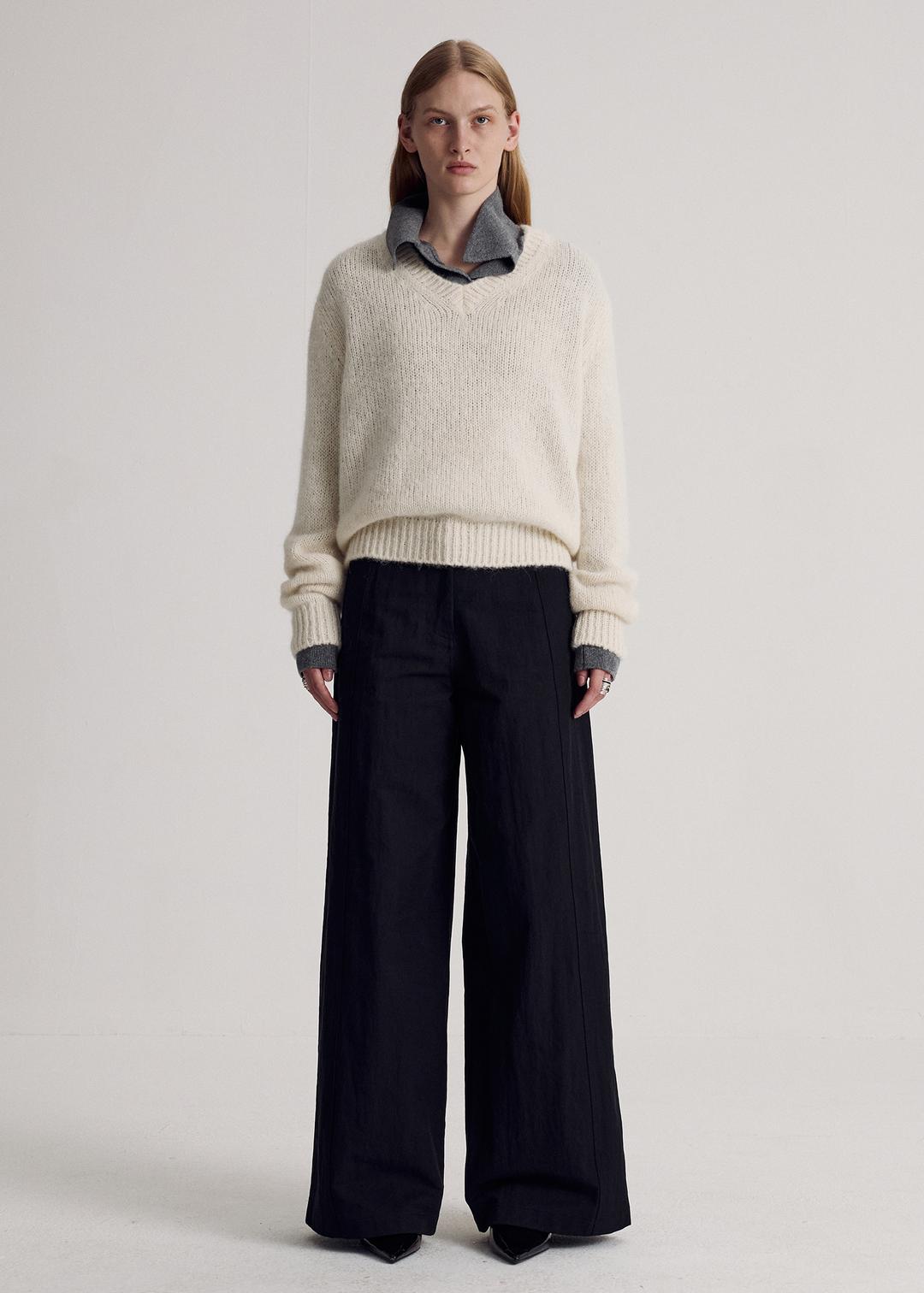 Soft V-Neck Alpaca Knit, Ivory