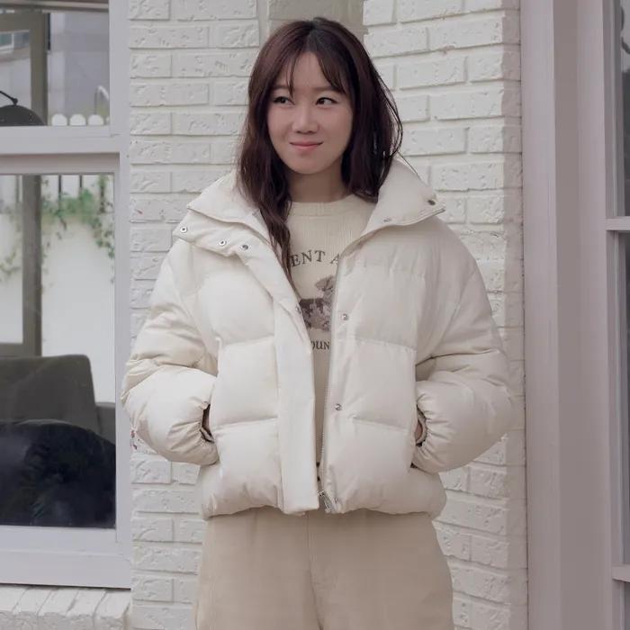high neck duck down jumper - ivory