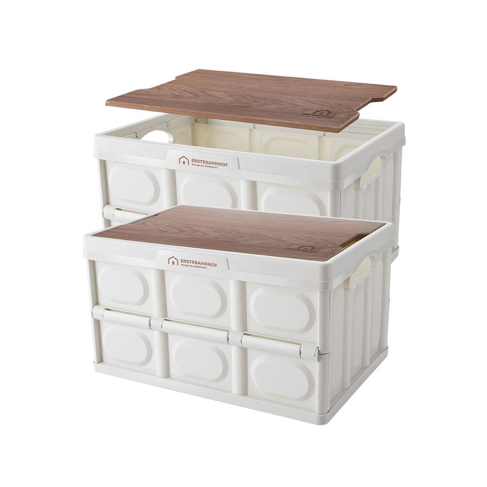 [무료배송] 우드상판 폴딩박스 28L 2p 크림+크림