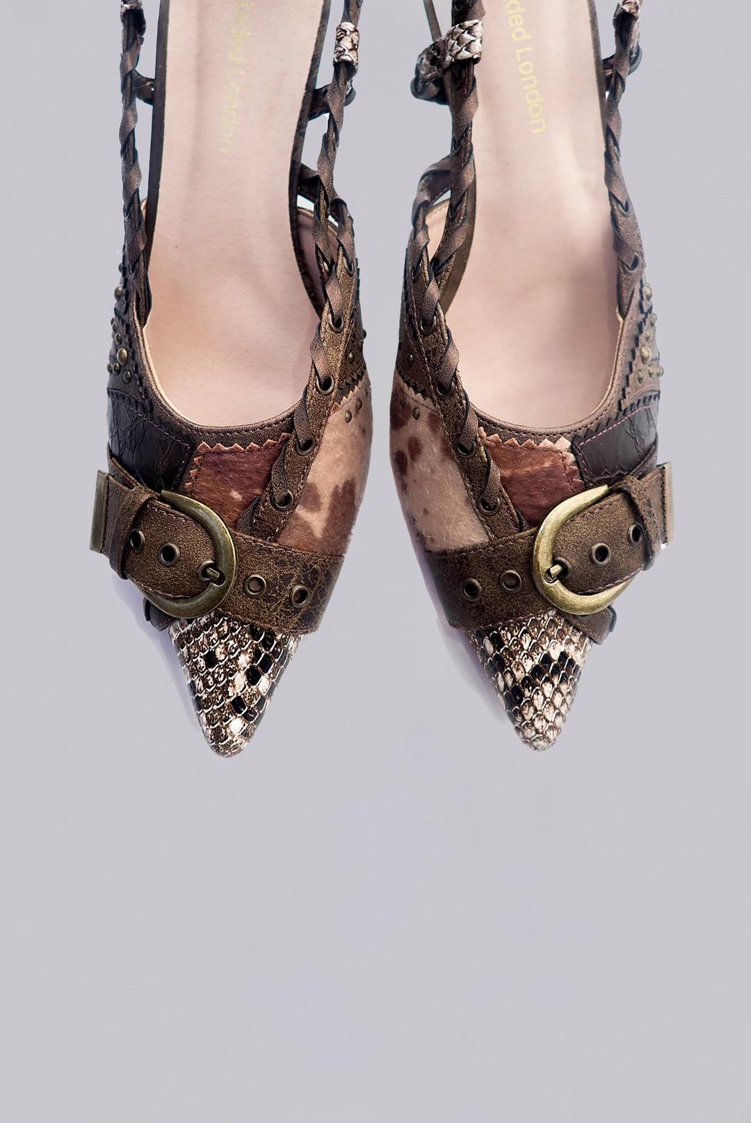 Arden Patchwork Slingback Kitten Heels - UK 4