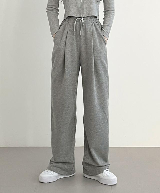 💖기장선택💖 마릴 핀턱 밴딩 와이드 면 트레이닝 롱 팬츠/ 봄 가을 여름 간절기 데일리룩 10대룩 20대룩 츄리닝 기장선택 캐주얼 시밀러룩 대학생 독서실룩