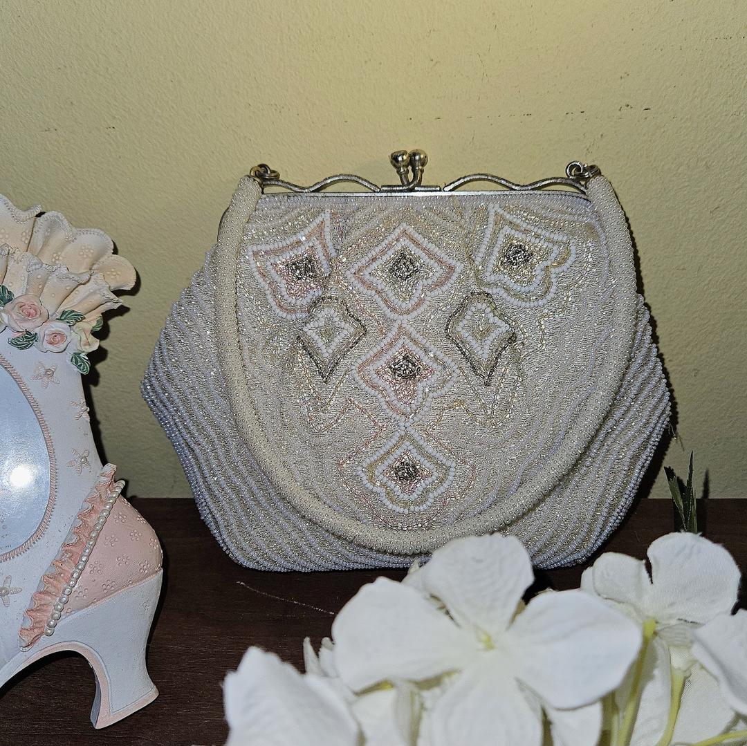 일본 레트로 비즈 스팽글 진주 파티백