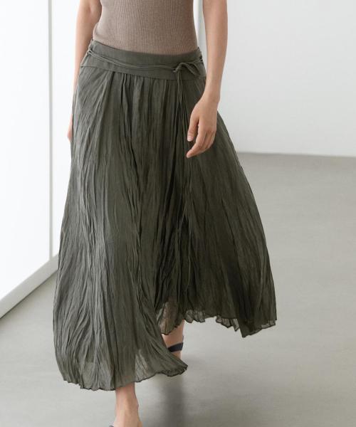 라미 블렌드 셔링 미디 스커트