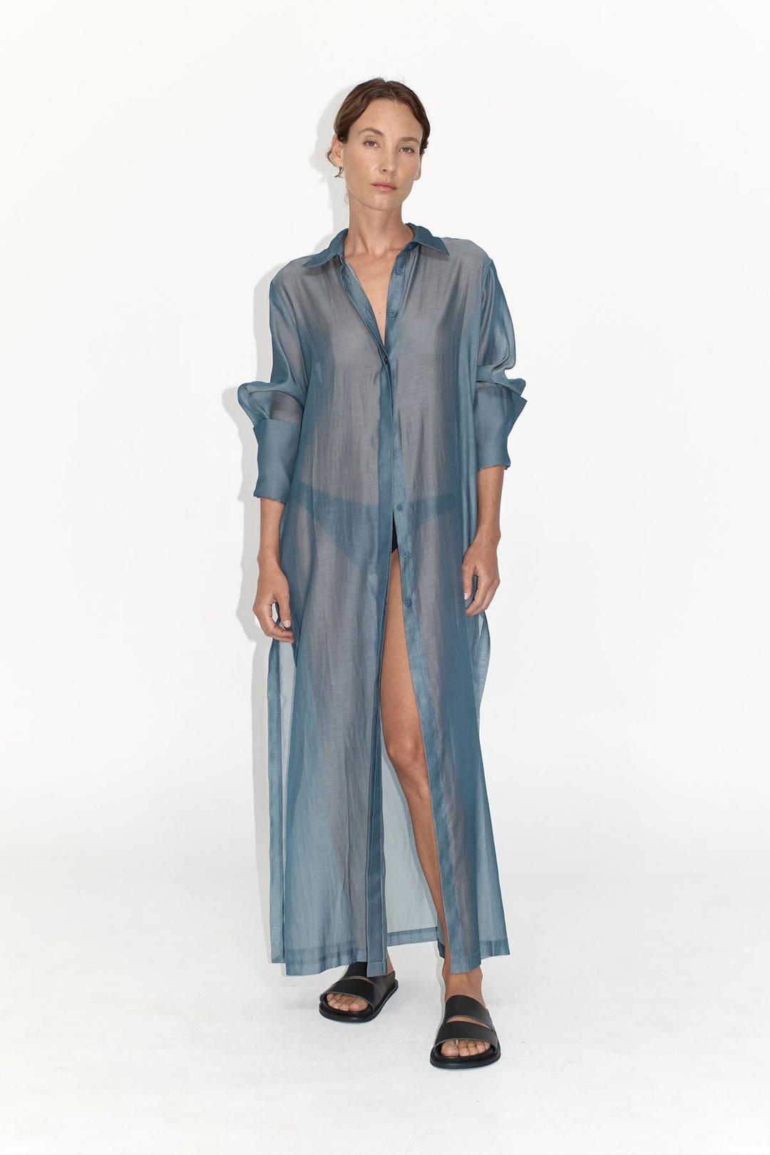 Sheer Shirt Dress - Slate - XS