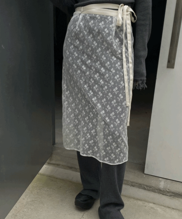 일루아 [당일출고/봄신상🌷]델로 플라워 레이스 리본 레이스 랩 스커트 레이어드 롱스커트