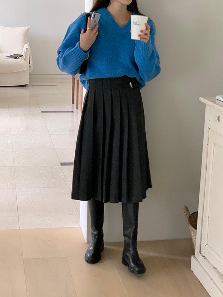 울 플리츠 스커트