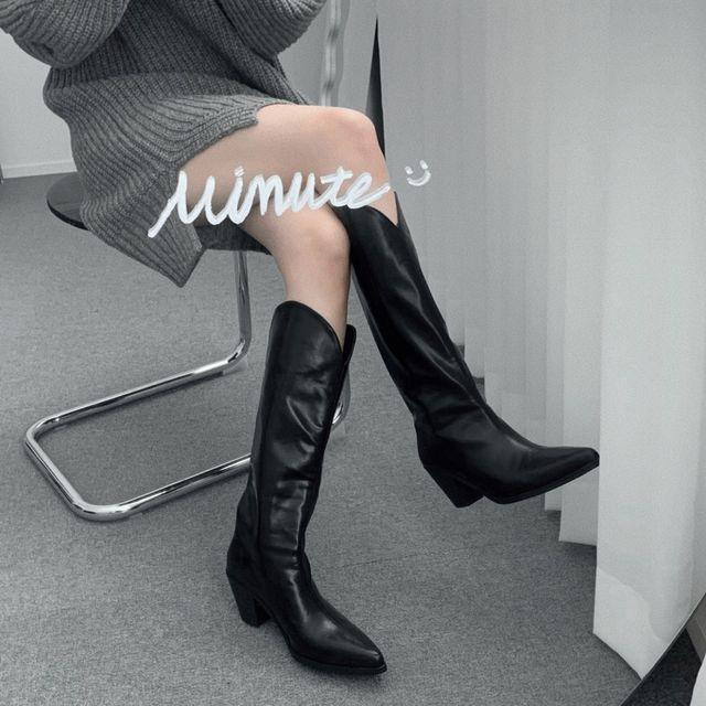 깔끔라인 7cm 슬림핏 스틸레토 미들굽 웨스턴 롱부츠 (2color) _미닛마켓