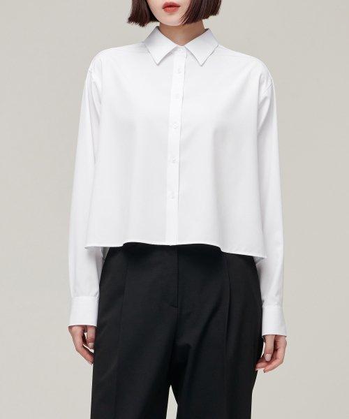 우먼즈 릴렉스드 크롭 실키 셔츠 [화이트]