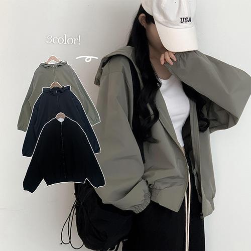 더핑크 [F(M-XL),1(L-2XL)/사이즈선택] 와엘 오버핏 바스락 바람막이 밴딩 후드 집업 점퍼 (3color) [가을신상/바람막이/간절기]