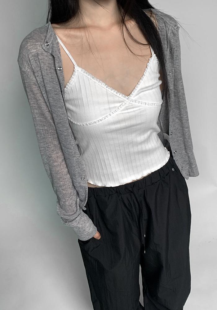 Lace Strap Ribbed Sleeveless Top