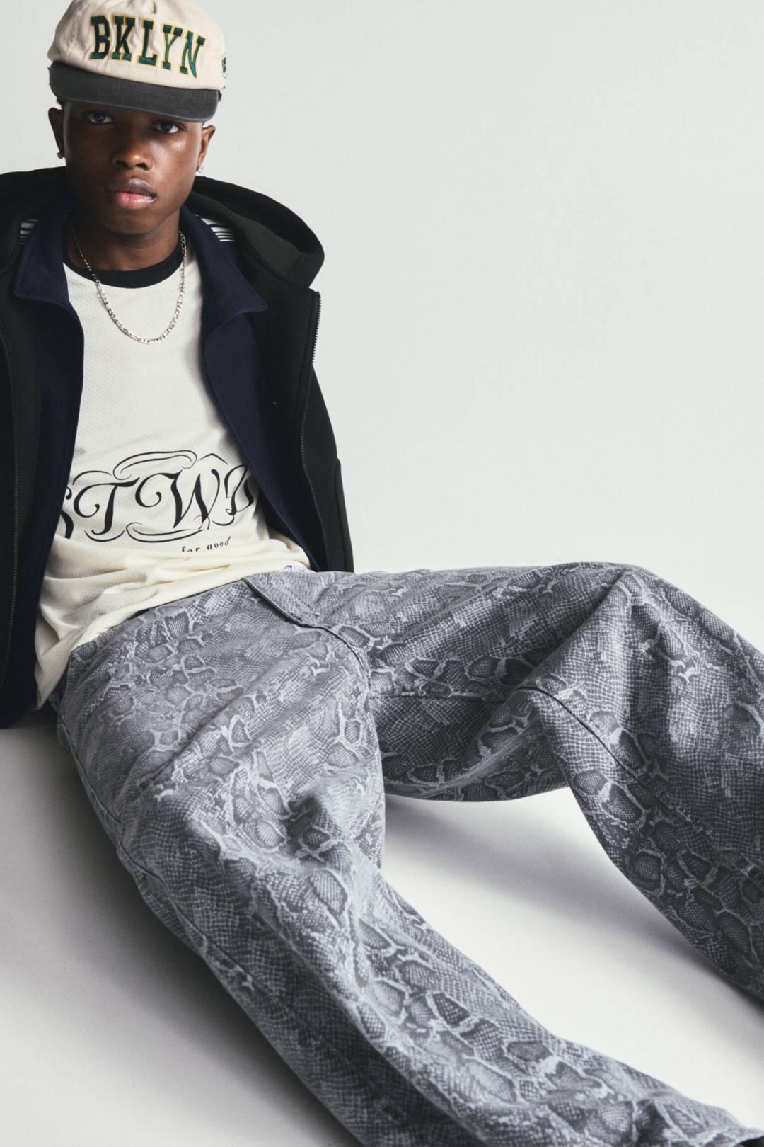 Snakeskin print skater jeans