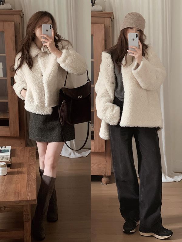 슬로우앤드 [3타입!/무료배송] ONLYSLOW. 하프앤카라 시어링 퍼무스탕 - 3 type