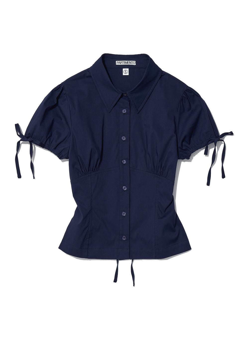 [WOMEN] BOWTIE PUFF SLEEVE BLOUSE_NAVY