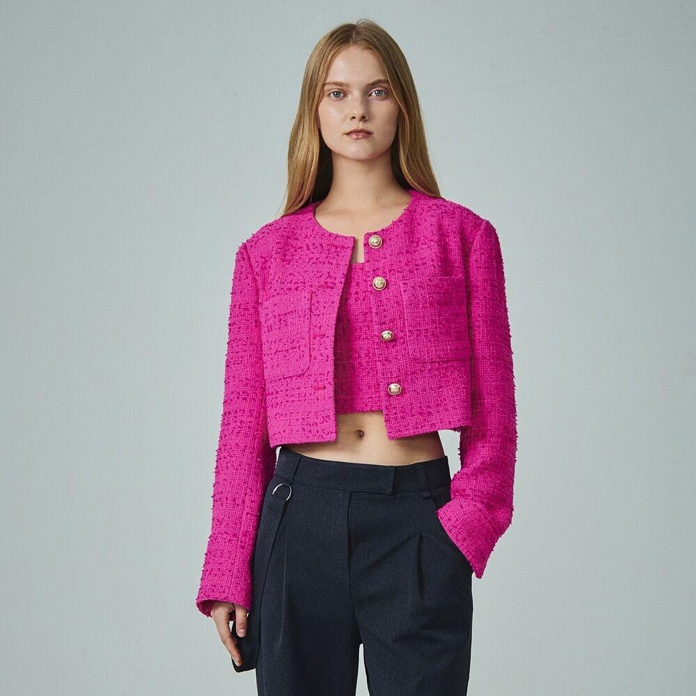 [라인스튜디오원]버튼 포인트 트위드 크롭 자켓 JWJKNI4100