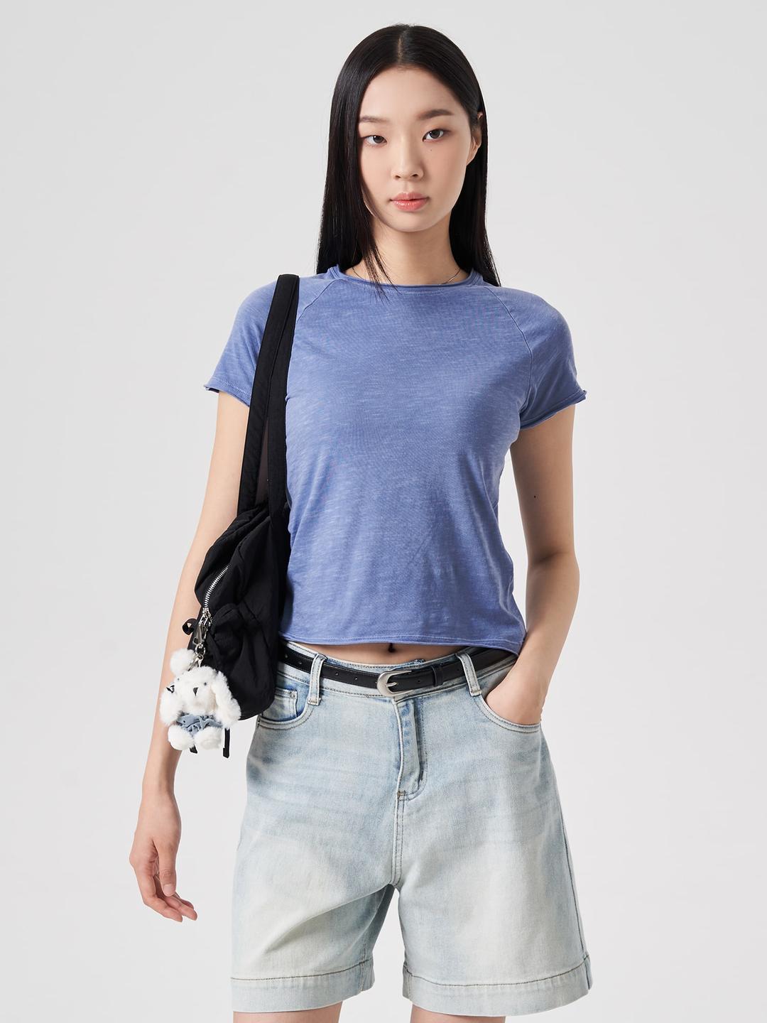 가먼트 다잉 슬럽 반소매 티셔츠 - 블루