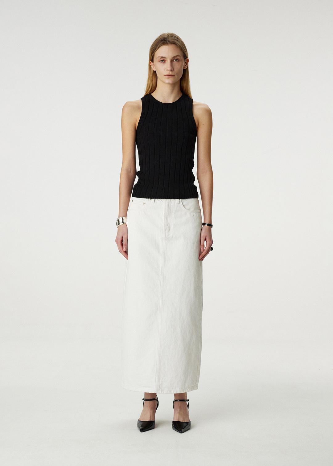 Neat Denim Skirt, White