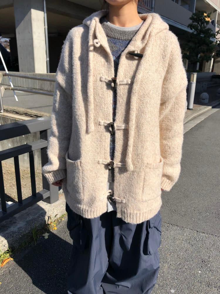 울 더플 버튼 후드 니트 가디건 (3 color)