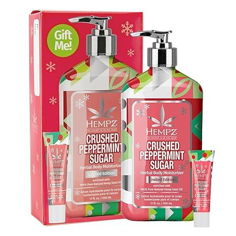 Hempz Crushed Peppermint Sugar Gift Set , Body Lotion and Lip Balm, for Men & Women