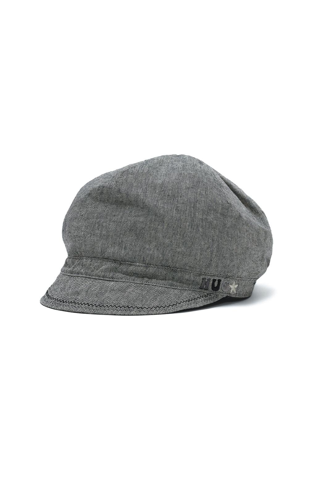 Washed denim newsboy cap (Black)