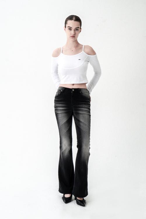 DUST WASHING DENIM PANTS BLACK