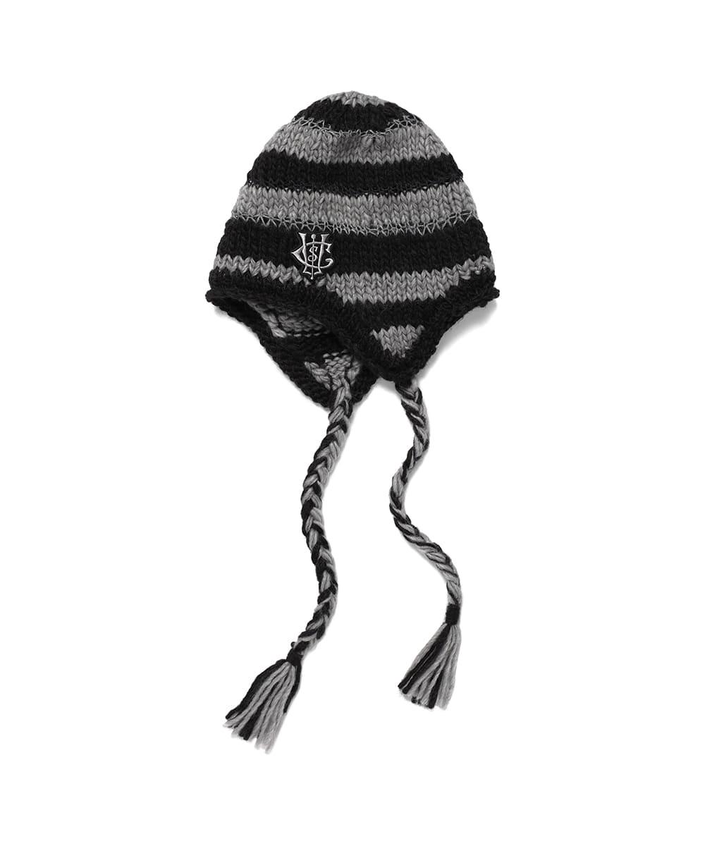 STRIPED EAR FLAP BEANIE[BLACK]