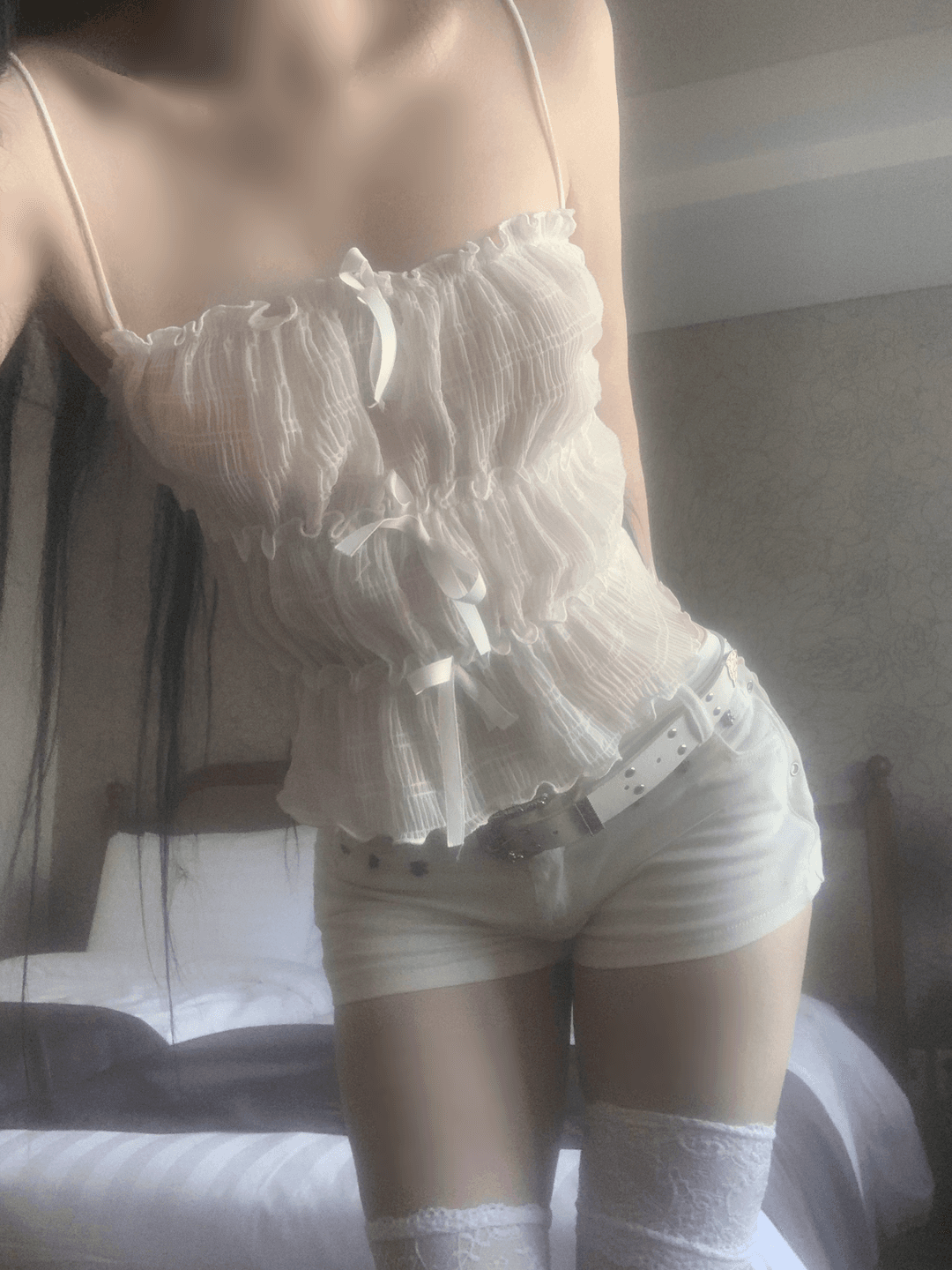 Bonir Shirring Lace Top (white)