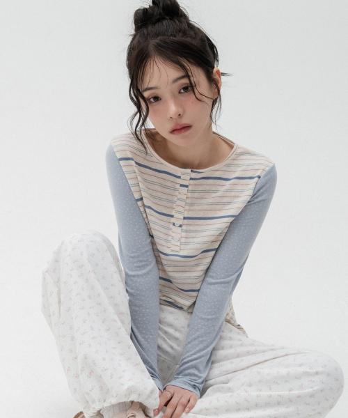 스타 스트라이프 헨리넥 롱슬리브_스카이블루
