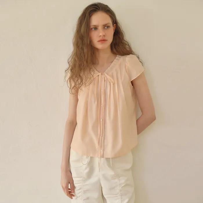 CHIFFON TIE BLOUSE [ PINK ]