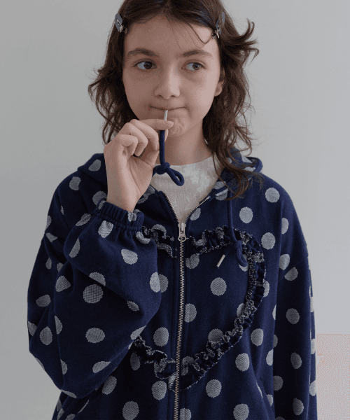 FRILL HEART HOODIE, DOT NAVY