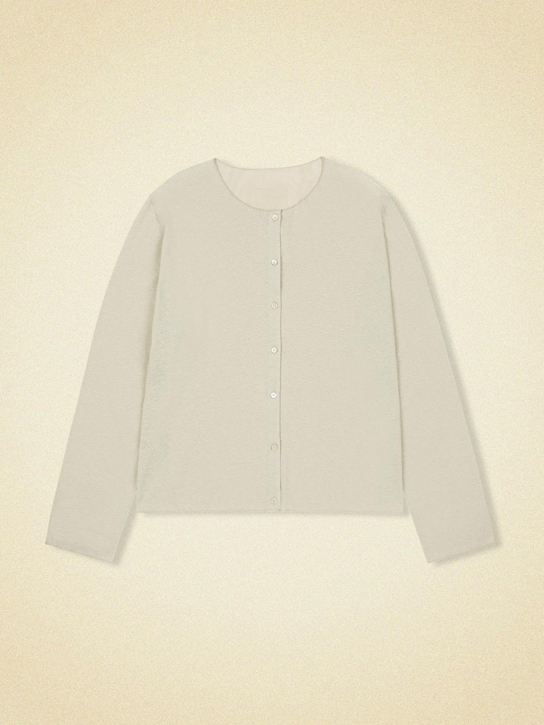 over linen cardigan